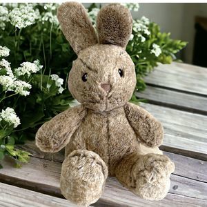 SPARK Taupe Bunny Rabbit Plush Bell Rattle With Crinkle Paws 13” Sleep Buddy